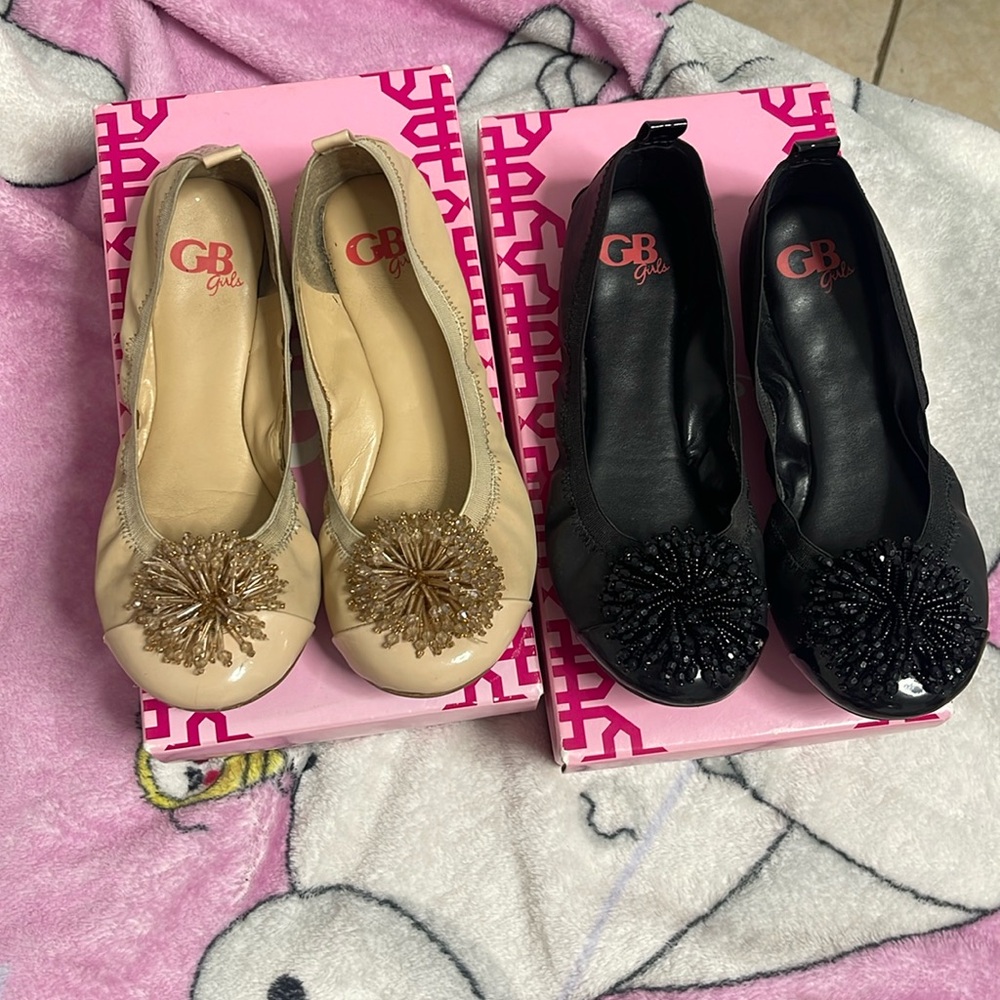 GB girl jeweled pompom bundle Black&Nude Dressy shoes in original box si…